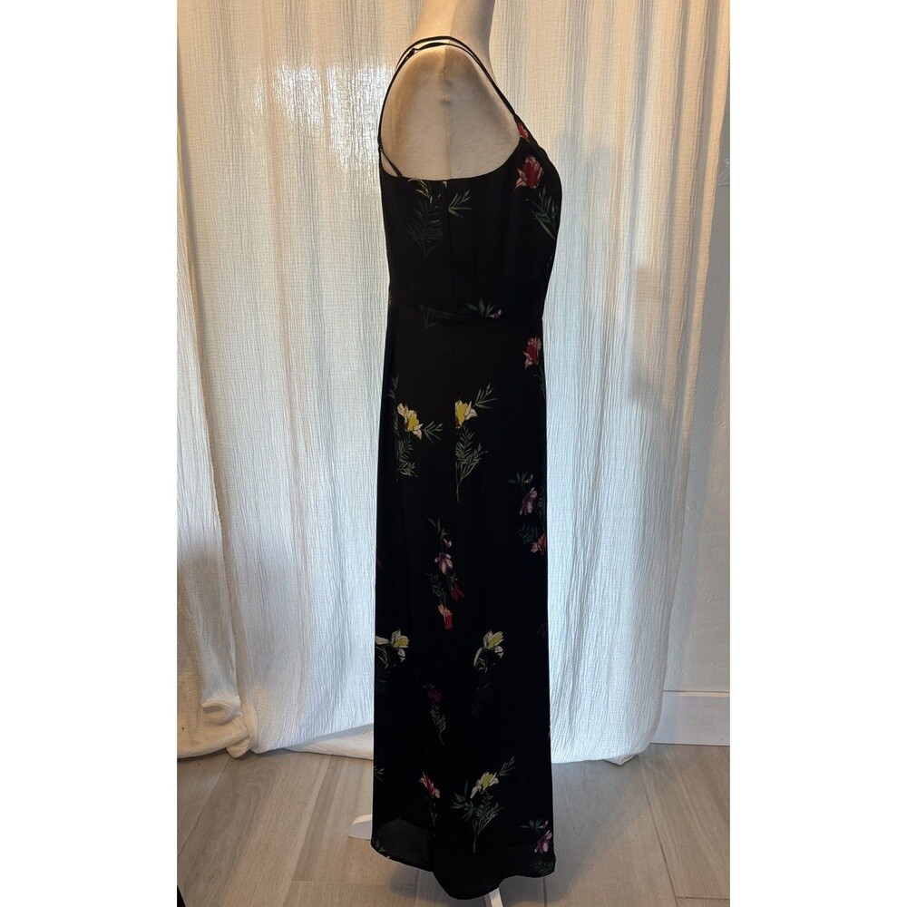 Vince Camuto Black Floral Maxi Dress Crisscross Back Spaghetti Straps Sz 4 - Picture 3 of 9